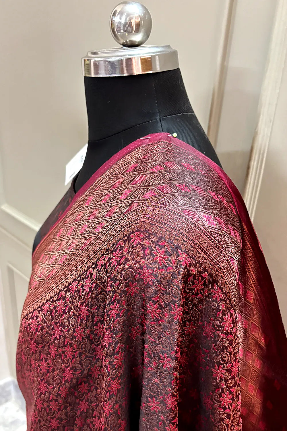 Peach Pashmina Banarasi Silk Saree