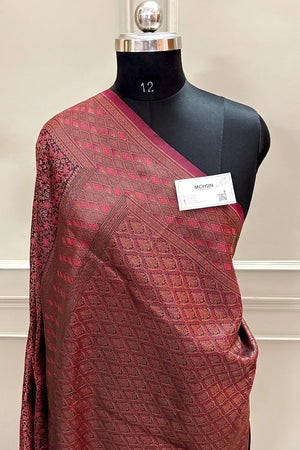 Peach Pashmina Banarasi Silk Saree