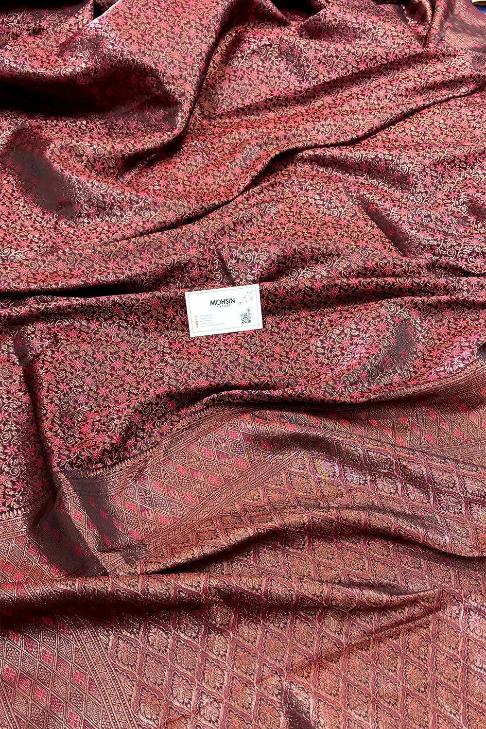 Peach Pashmina Banarasi Silk Saree