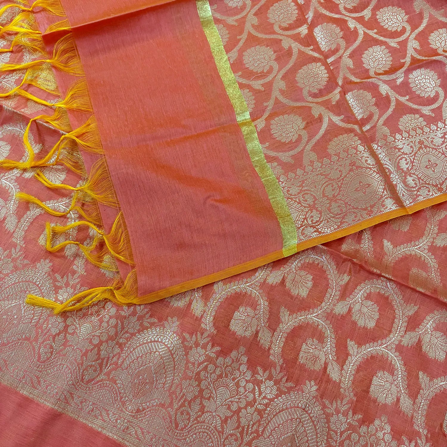 Peach Persian Jaal Banarasi Silk Suit 