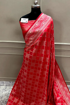 Peach Pi Jaal Katan Silk Banarasi Saree