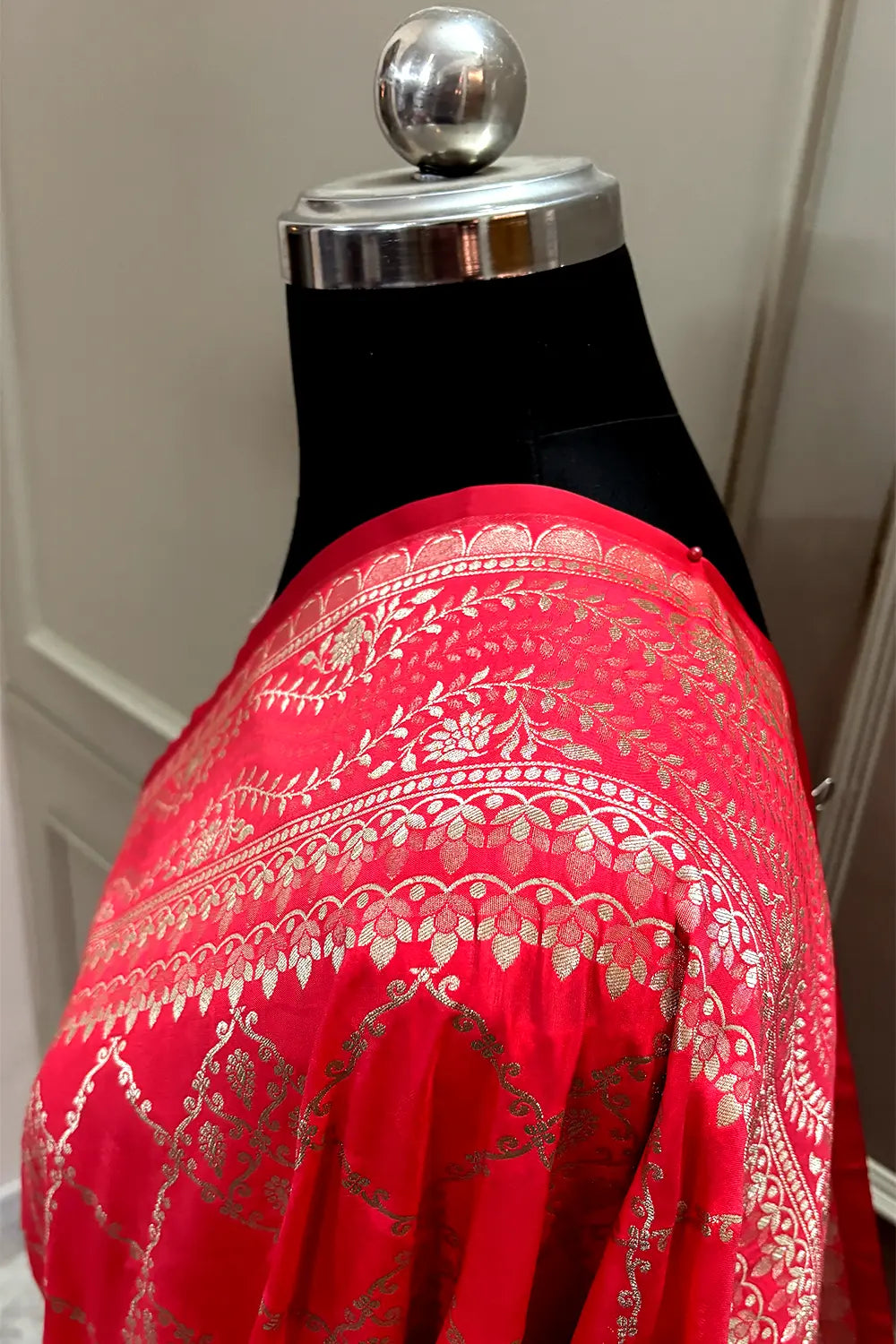 Peach Pi Jaal Katan Silk Banarasi Saree