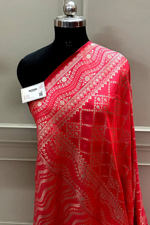 Peach Pi Jaal Katan Silk Banarasi Saree