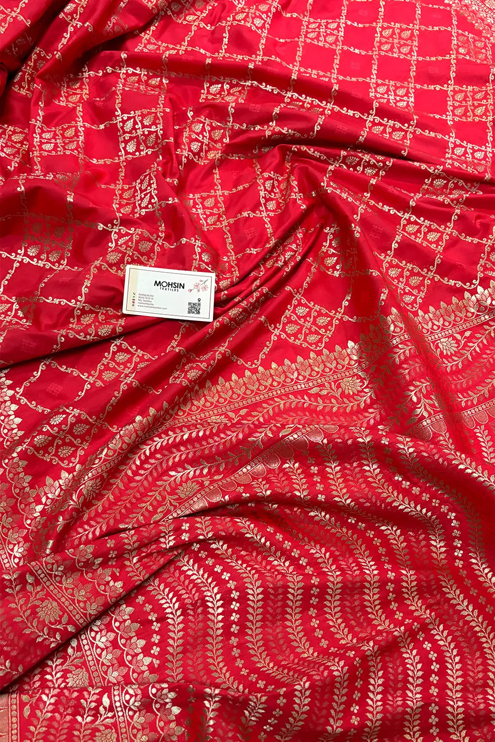 Peach Pi Jaal Katan Silk Banarasi Saree