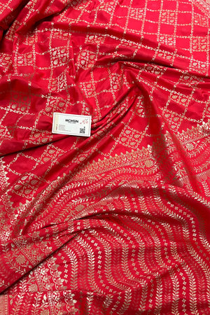 Peach Pi Jaal Katan Silk Banarasi Saree