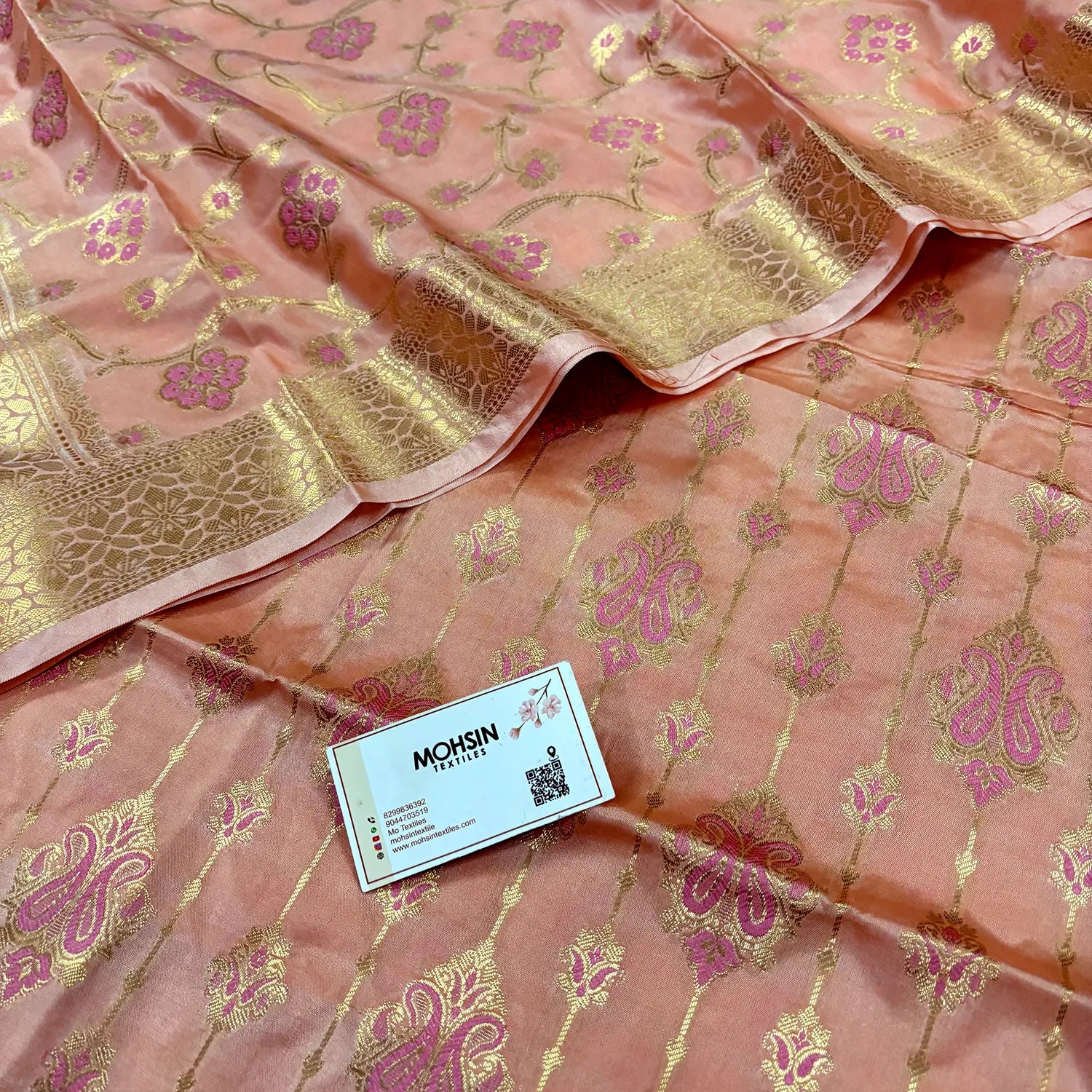 Peach Pink Meena Katan Silk Banarasi Suit