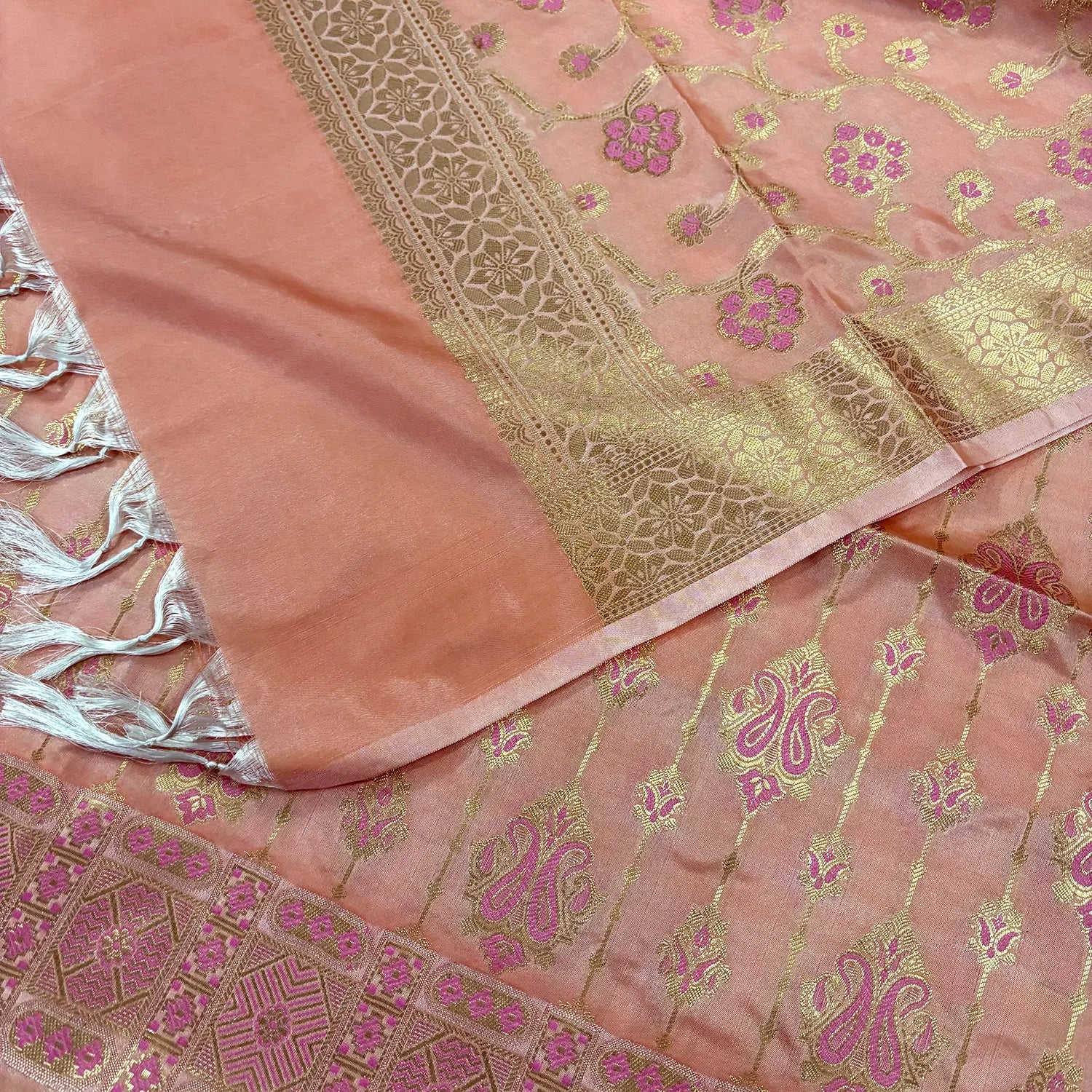 Peach Pink Meena Katan Silk Banarasi Suit