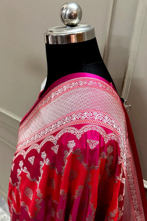 Peach Pink Rangkaat Zari Katan Mashru Silk Banarasi Saree