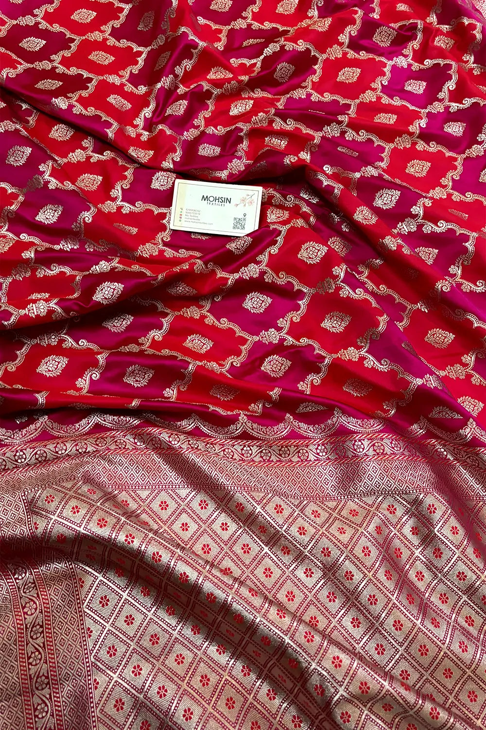 Peach Pink Rangkaat Zari Katan Mashru Silk Banarasi Saree