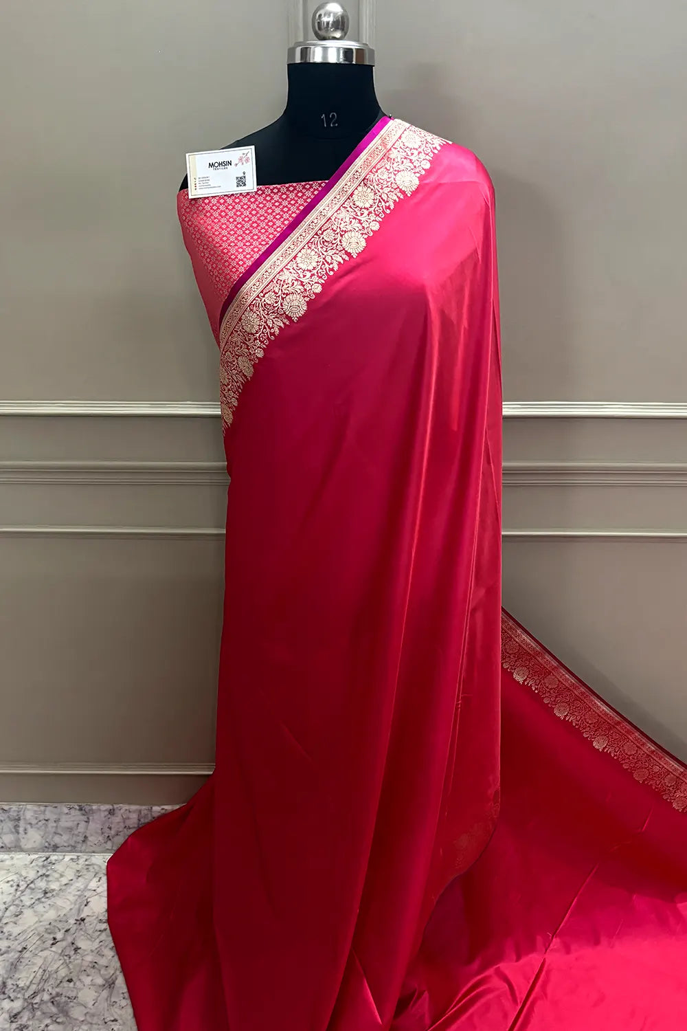 Peach Plain Zari Border Katan Silk Banarasi Saree