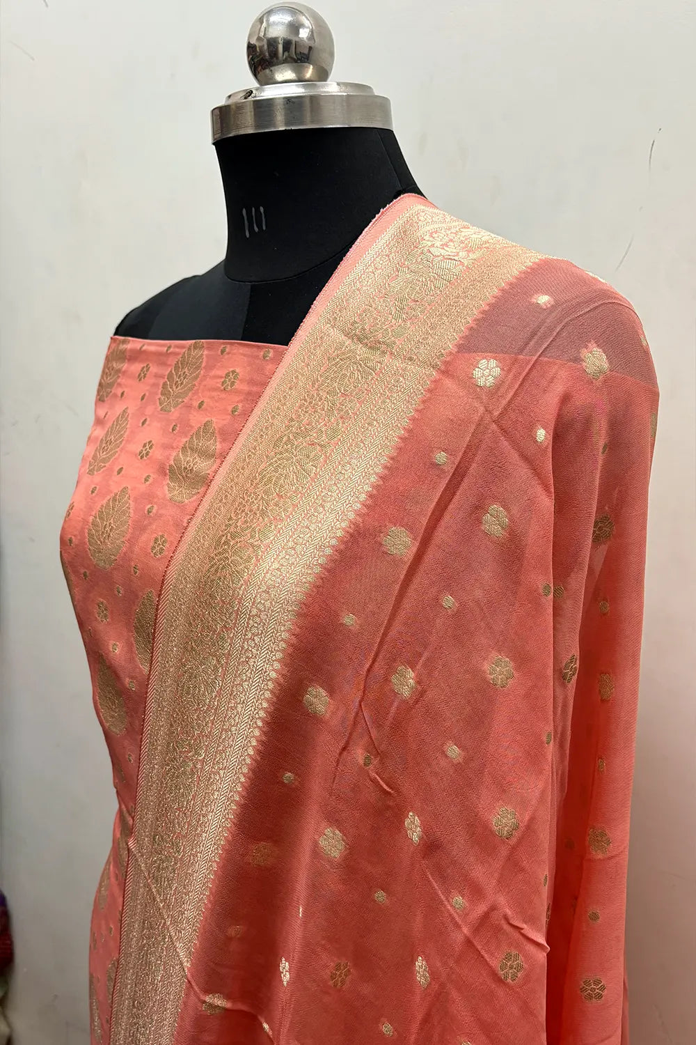 Peach Pure Viscose Georgette Banarasi Suit