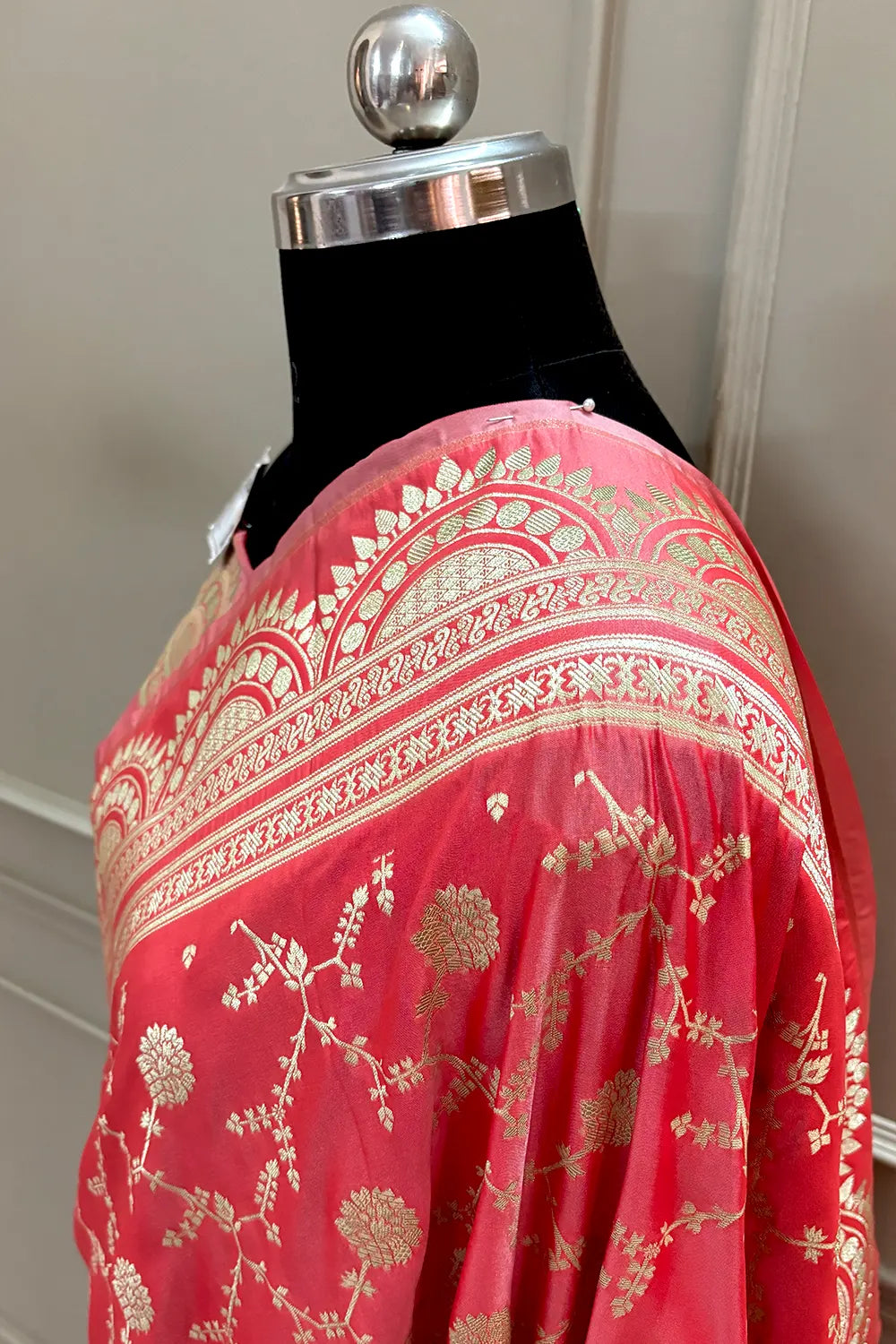 Peach Quantum Jaal Katan Silk Banarasi Saree