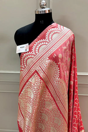 Peach Quantum Jaal Katan Silk Banarasi Saree