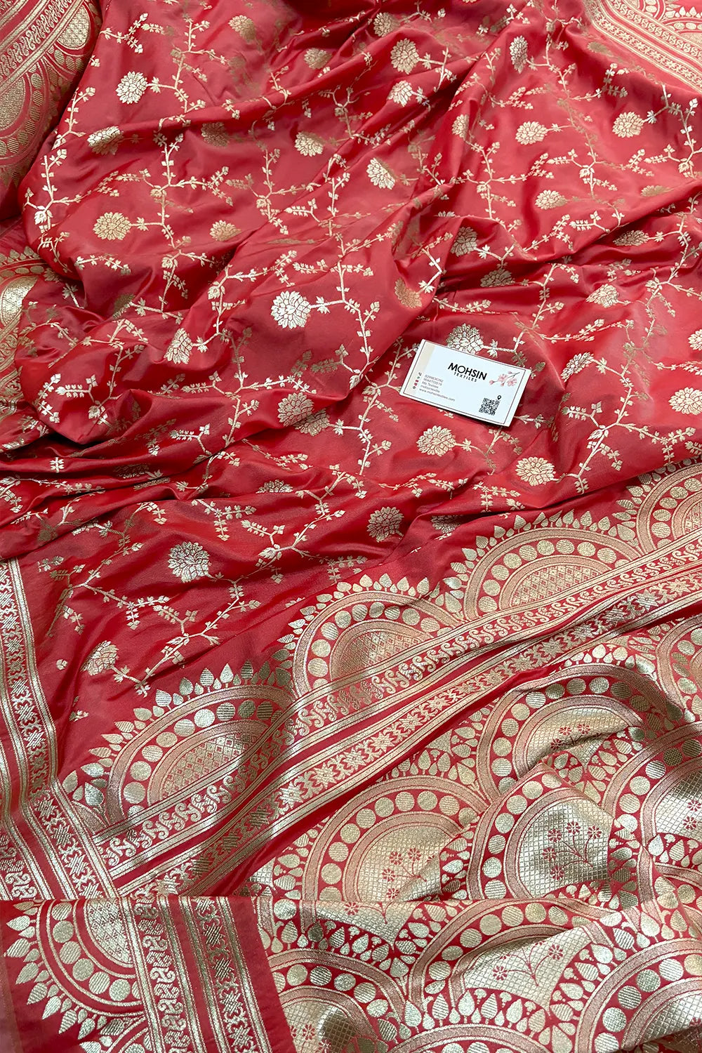 Peach Quantum Jaal Katan Silk Banarasi Saree