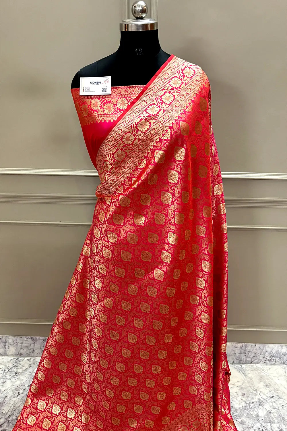 Peach Rajvada Buti Katan Silk Banarasi Saree
