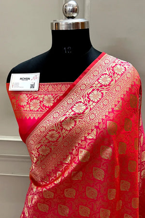 Peach Rajvada Buti Katan Silk Banarasi Saree