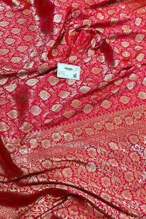 Peach Rajvada Buti Katan Silk Banarasi Saree