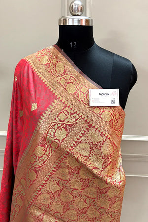 Peach Resham Banarasi Silk Saree