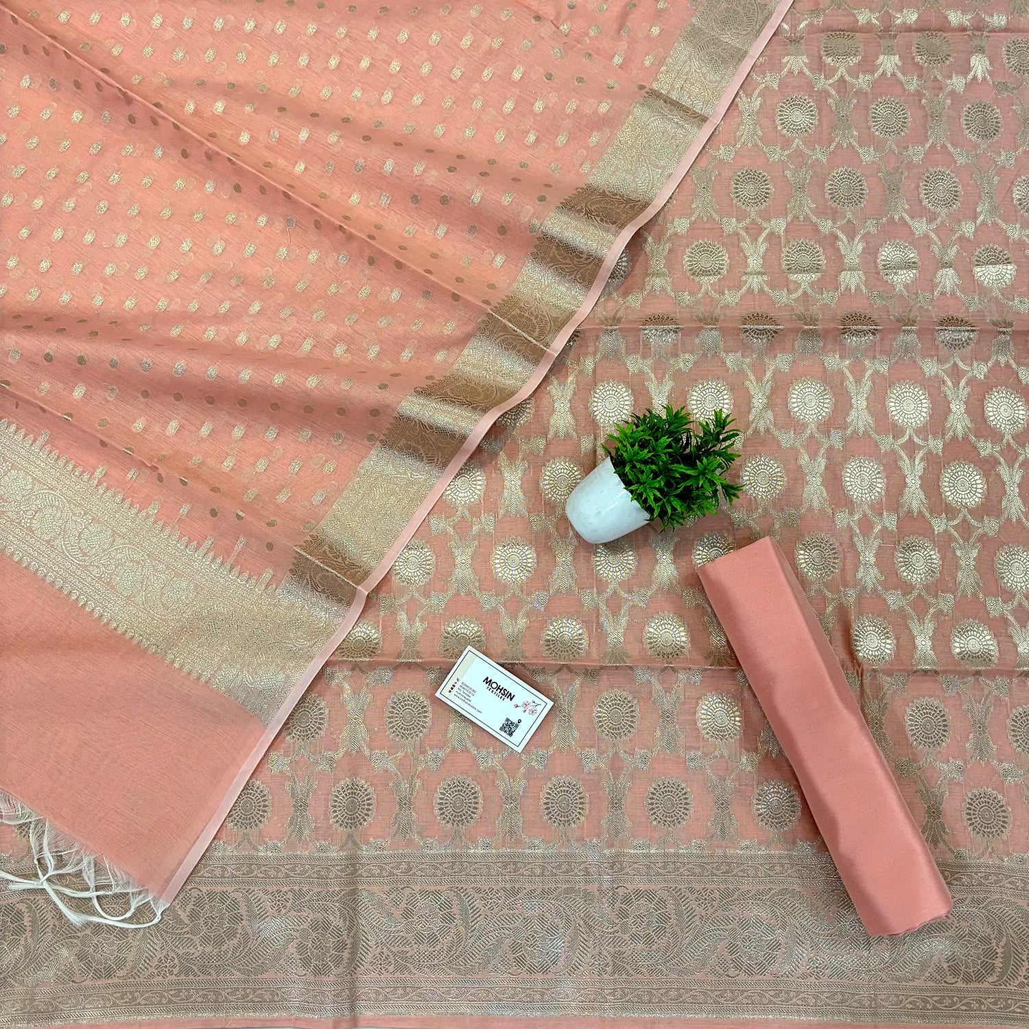 Peach Resham Banarasi Silk Suit