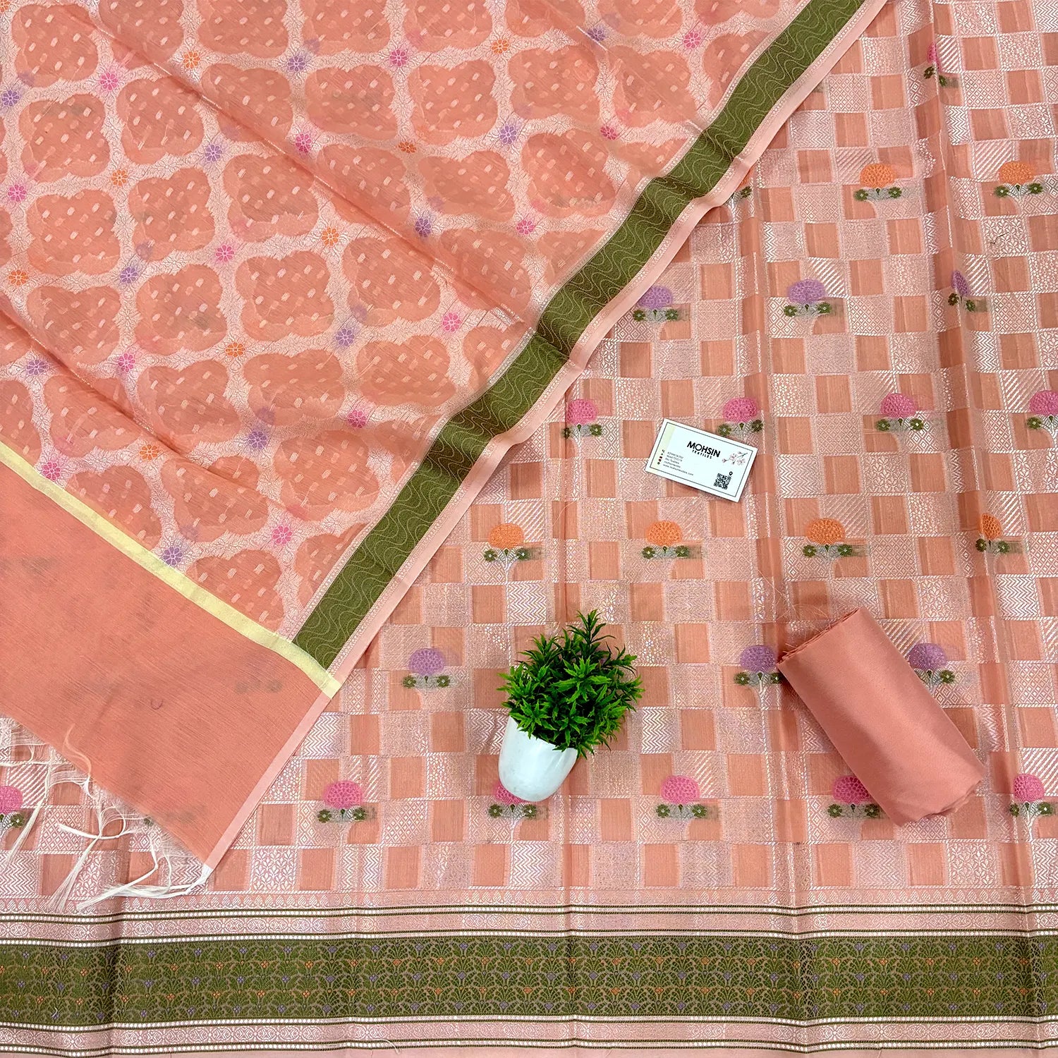 Peach Resham Banarasi Silk Suit