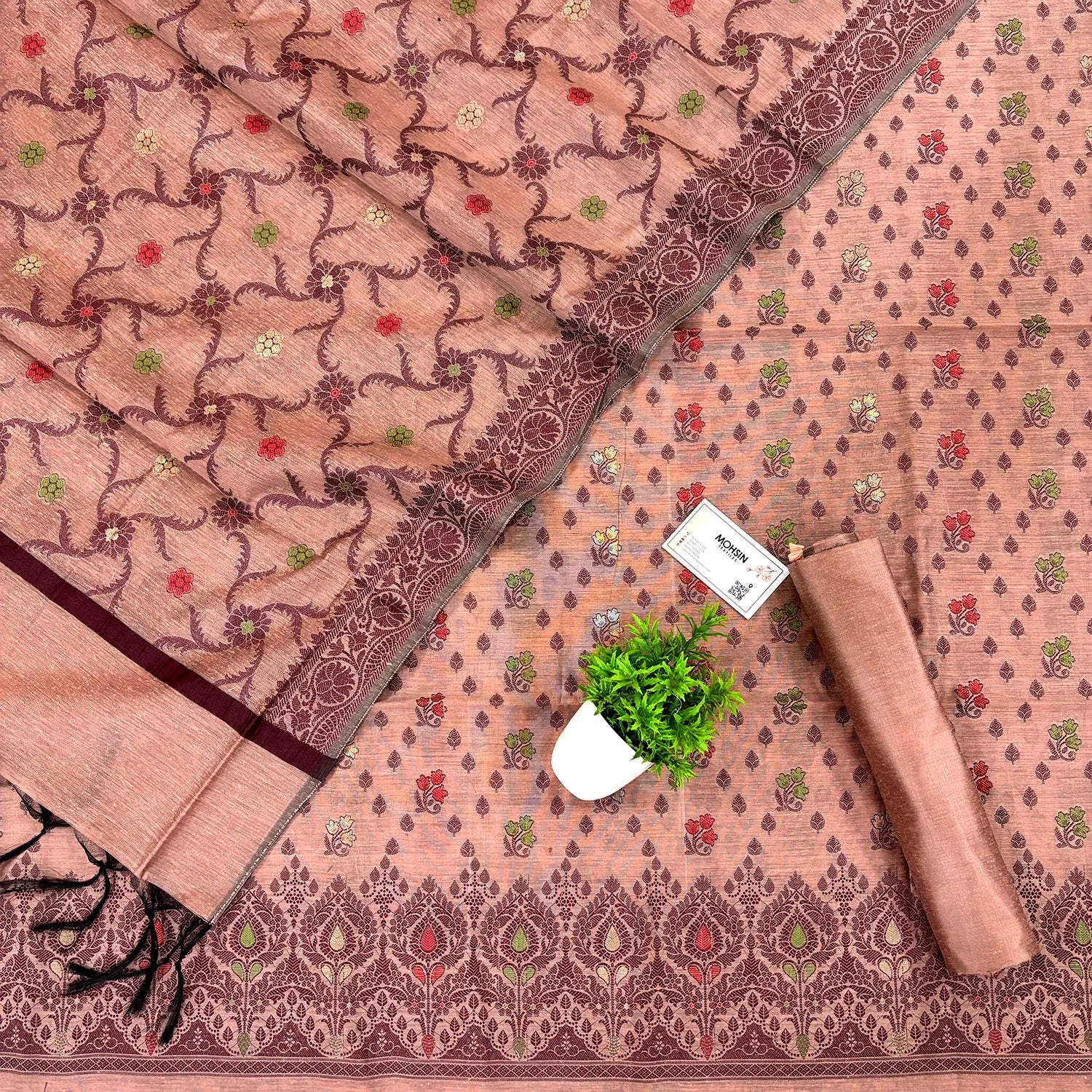 Peach Resham Banarasi Silk Suit