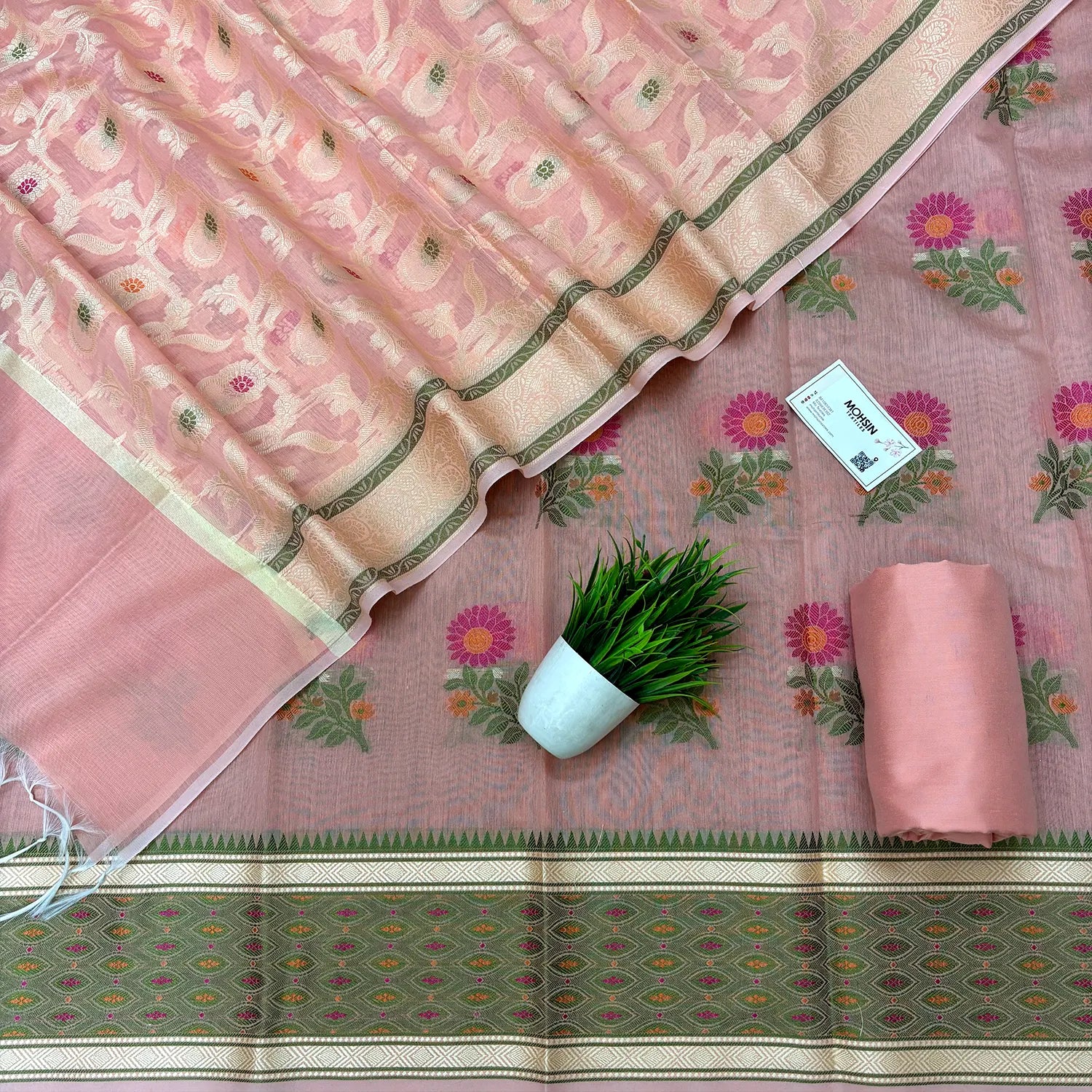 Peach Resham Banarasi Silk Suit