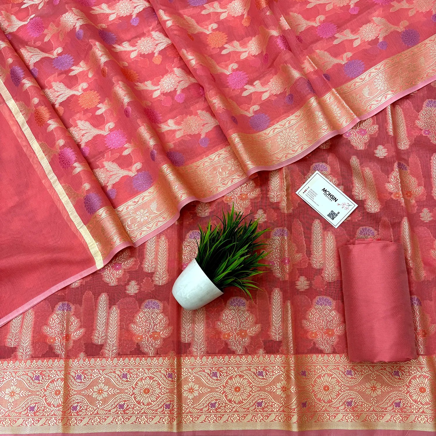Peach Resham Banarasi Silk Suit