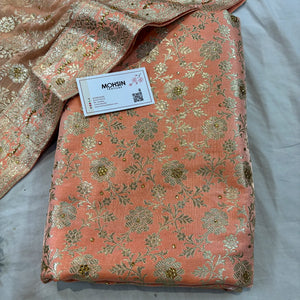 Peach Stone Work Kimkhab Silk Banarasi Gharara