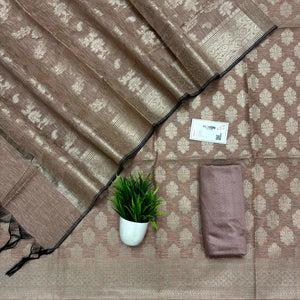 Peach Tri Phool Linen Silk Banarasi Suit