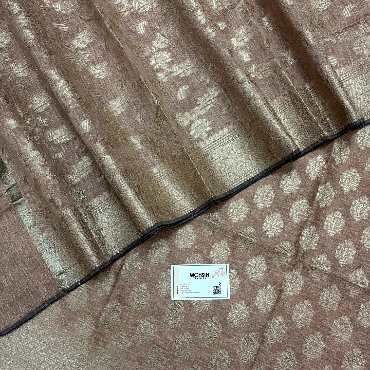 Peach Tri Phool Linen Silk Banarasi Suit