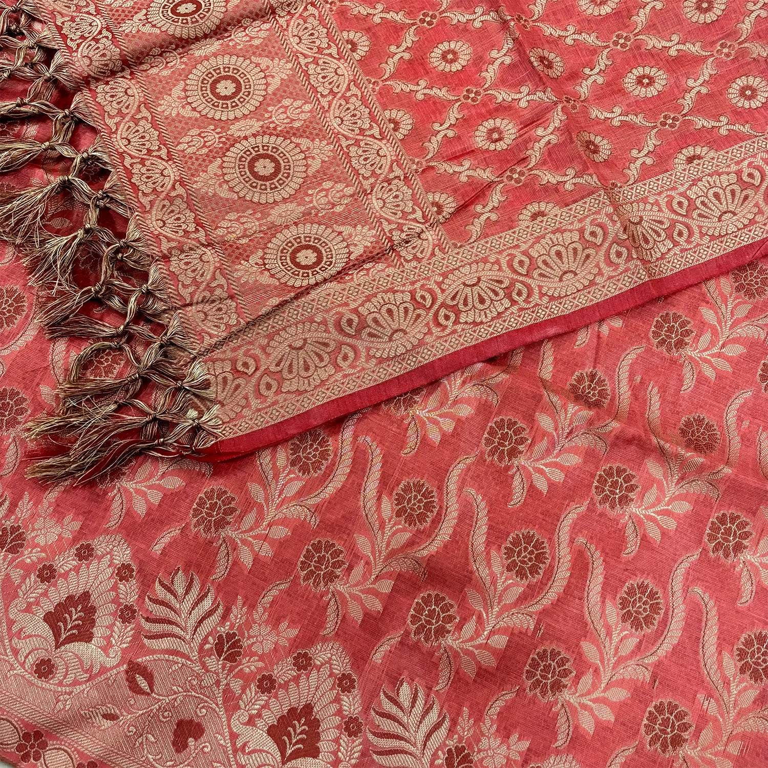 Peach Yoga Jaal Cotton Silk Banarasi Suit