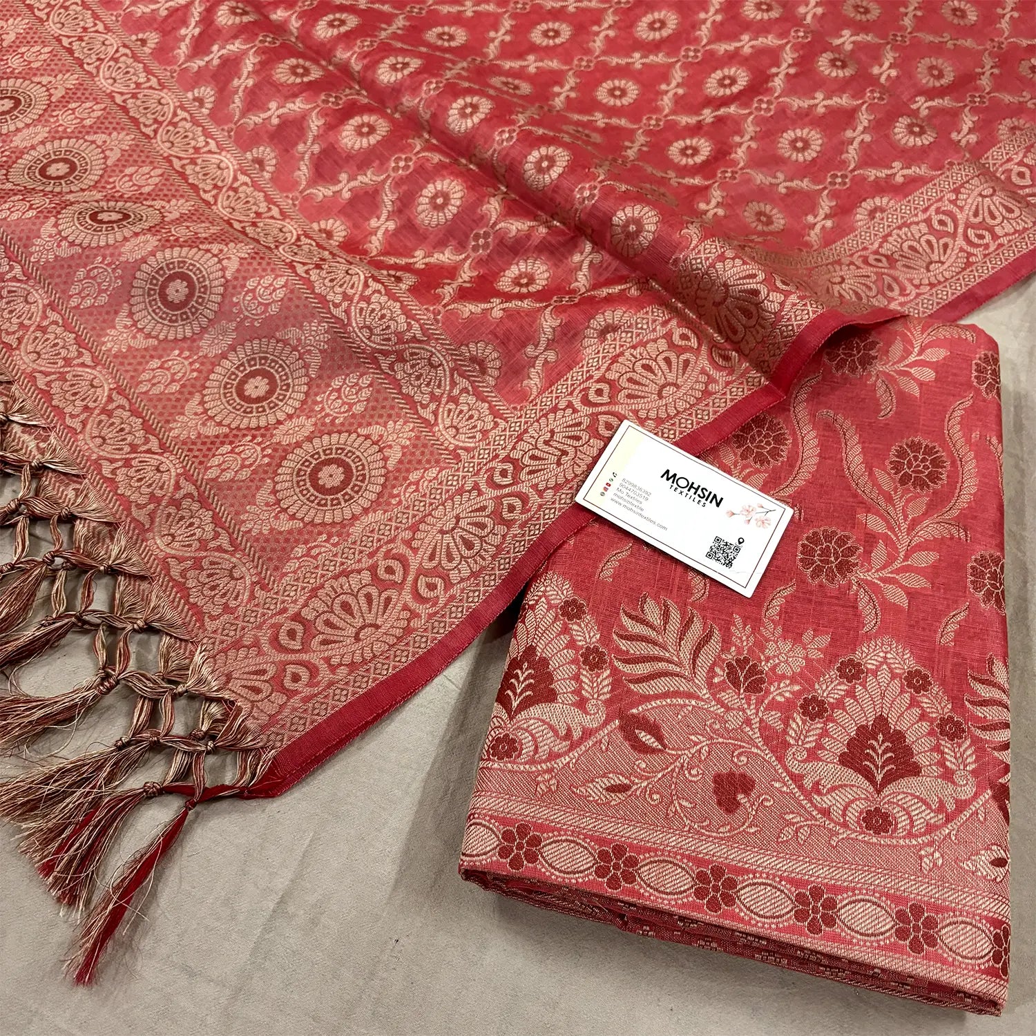 Peach Yoga Jaal Cotton Silk Banarasi Suit