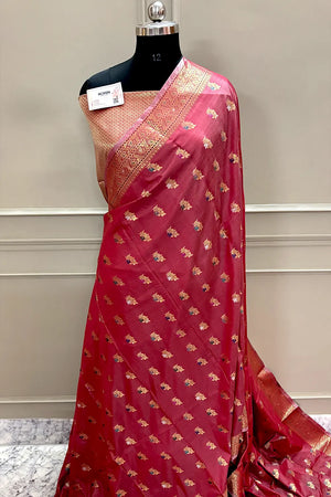 Peach Zari Banarasi Silk Saree