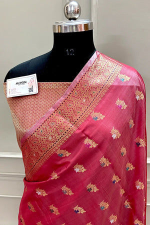 Peach Zari Banarasi Silk Saree