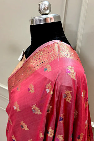 Peach Zari Banarasi Silk Saree