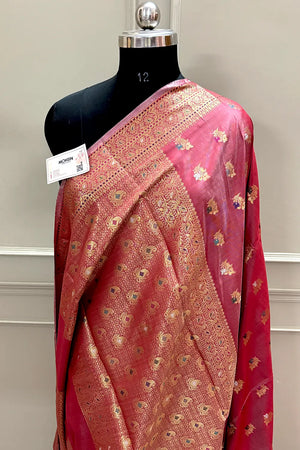 Peach Zari Banarasi Silk Saree