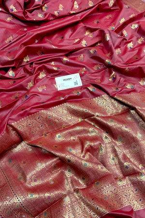 Peach Zari Banarasi Silk Saree