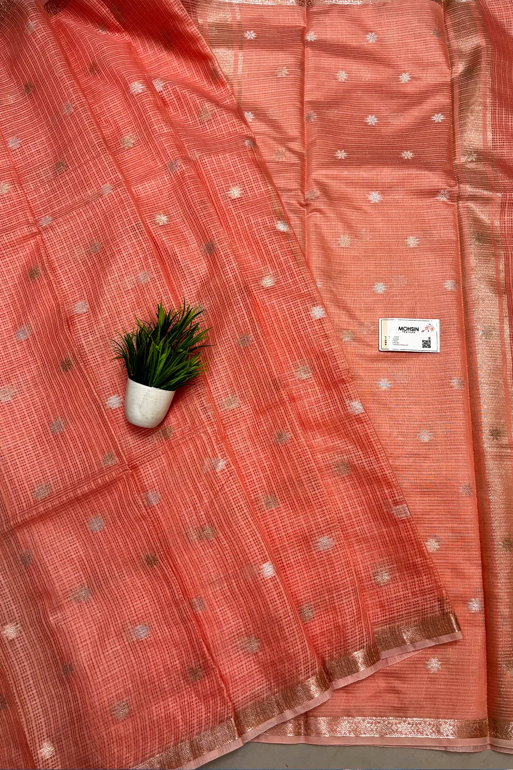 Peach Zari Chanderi Silk Banarasi Saree