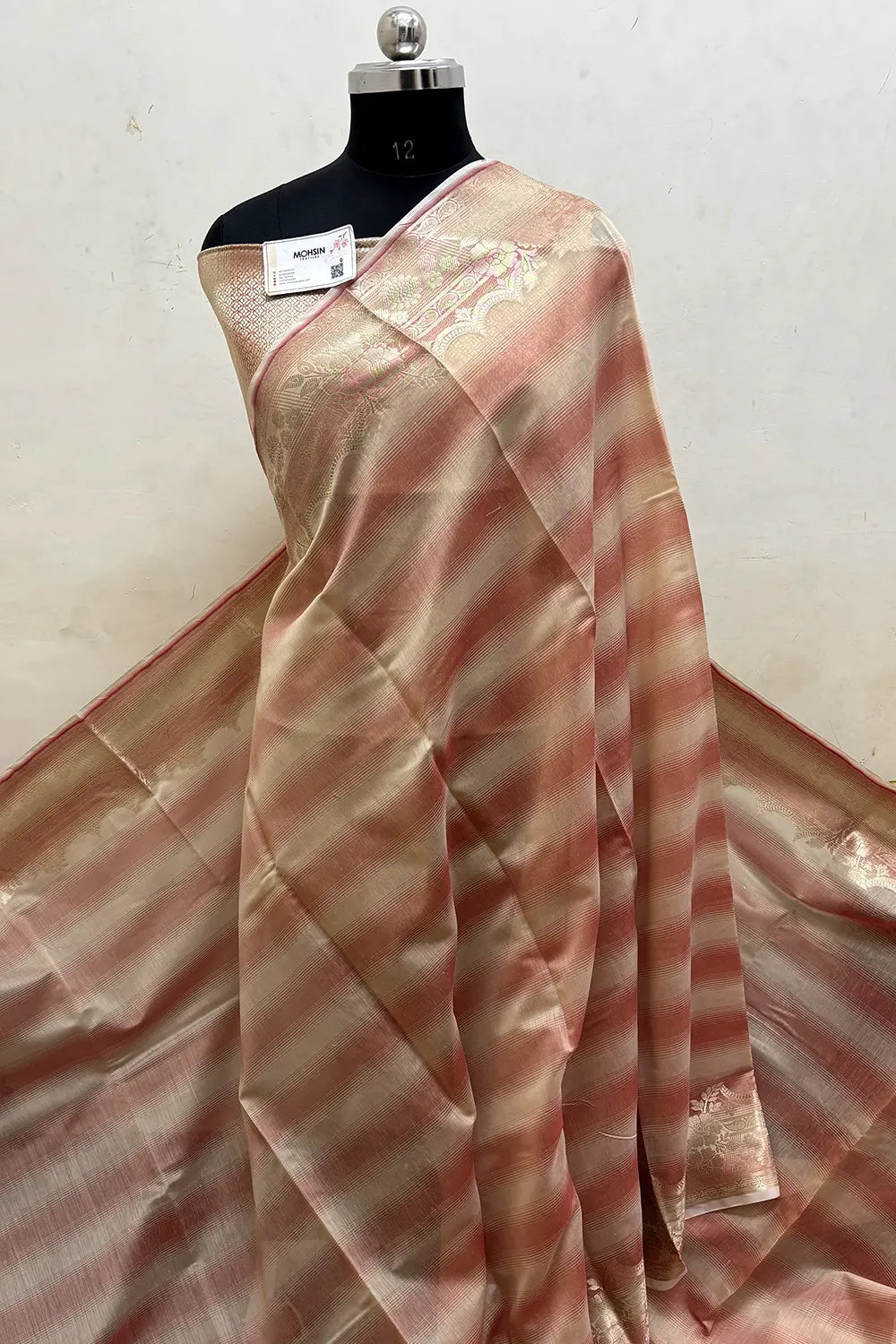 Peach Plain Chanderi Silk Banarasi Saree