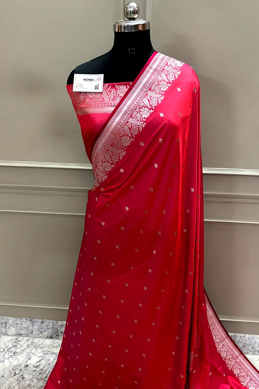 Peach Zari Katan Mashru Silk Banarasi Saree