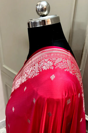Peach Zari Katan Mashru Silk Banarasi Saree