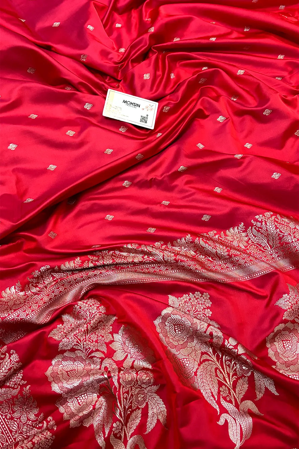 Peach Zari Katan Mashru Silk Banarasi Saree