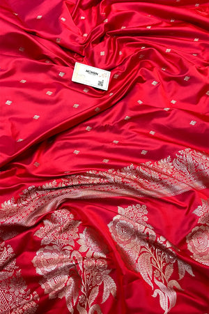 Peach Zari Katan Mashru Silk Banarasi Saree