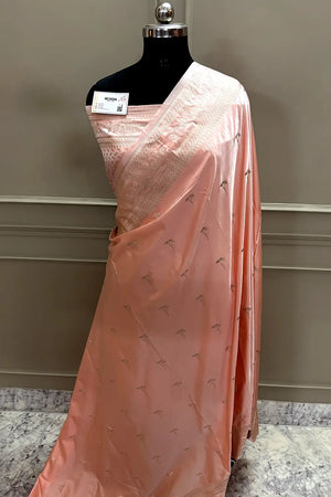 Peach Zari Katan Mashru Silk Banarasi Saree