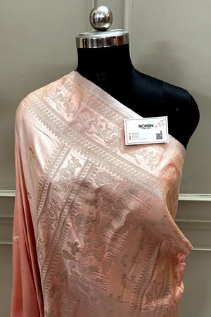 Peach Zari Katan Mashru Silk Banarasi Saree