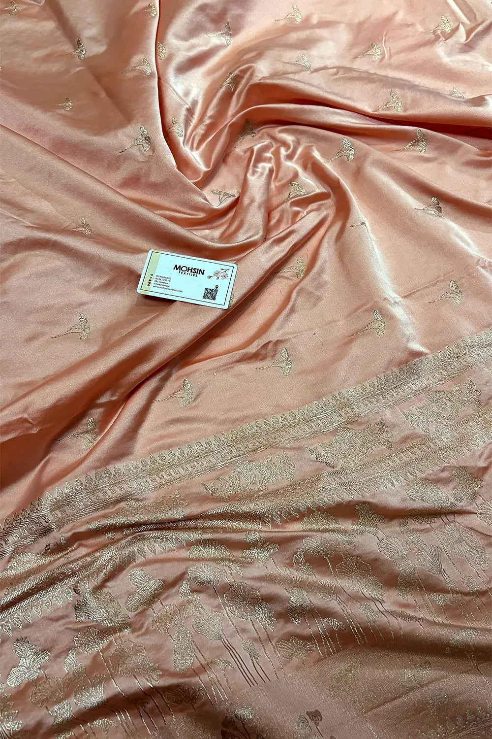 Peach Zari Katan Mashru Silk Banarasi Saree