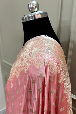 Peach Zari Katan Silk Banarasi Saree