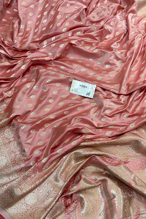 Peach Zari Katan Silk Banarasi Saree