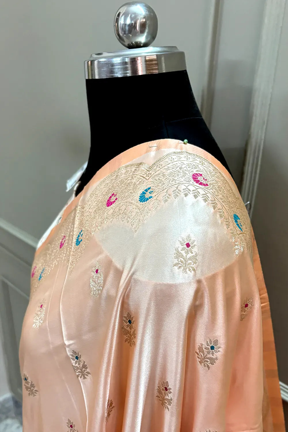 Peach Zari Katan Silk Banarasi Saree