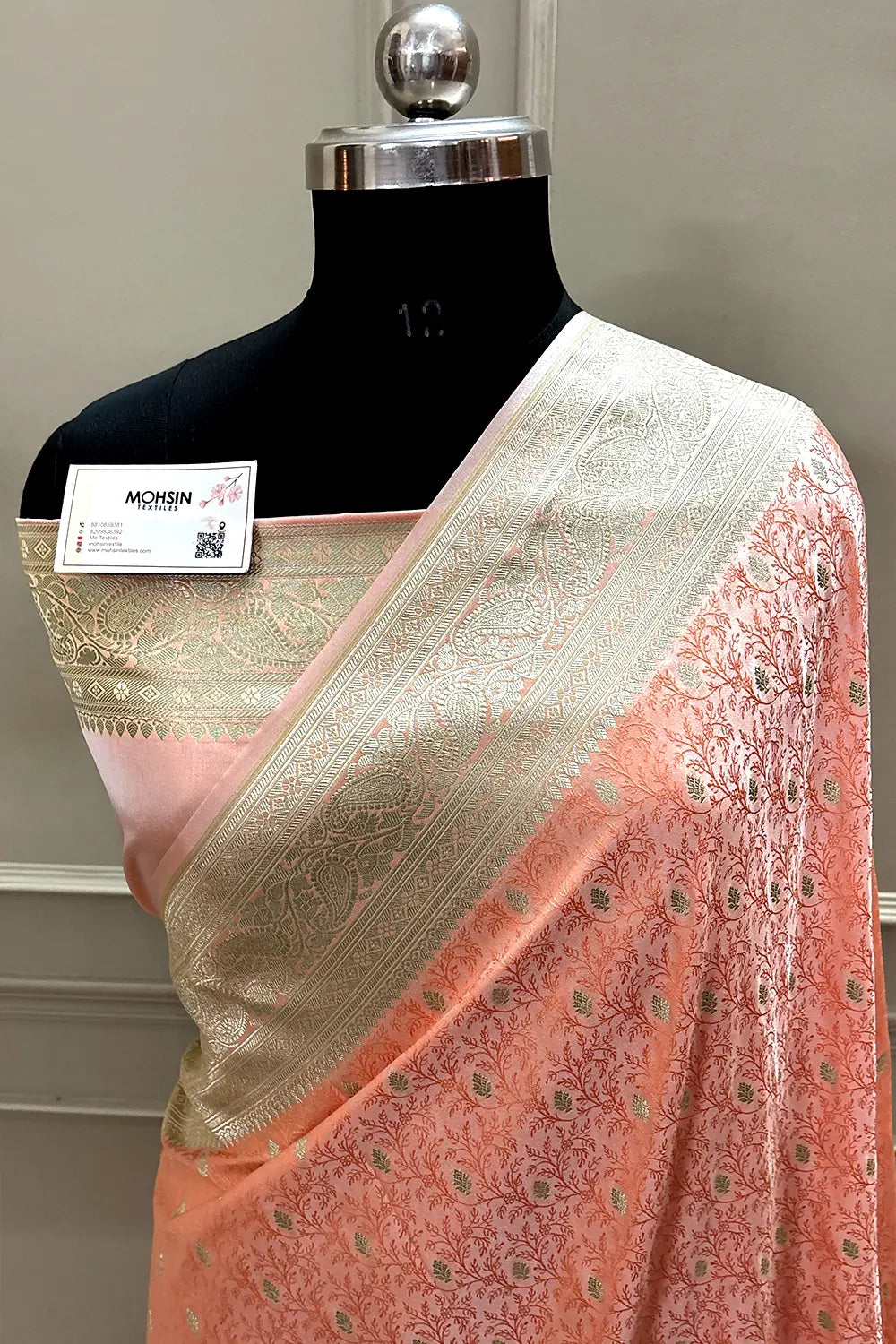 Peach Zari Katan Silk Banarasi Saree